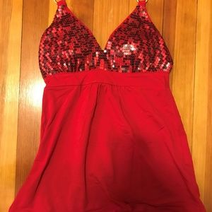 Red Sequin Top with Adjustable Straps